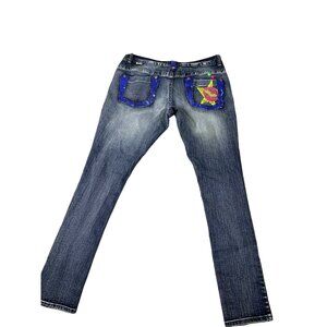 Akademiks Womens Size 38 Dark Denim Jeans Blue Sequin Trim Pockets Beaded Embell